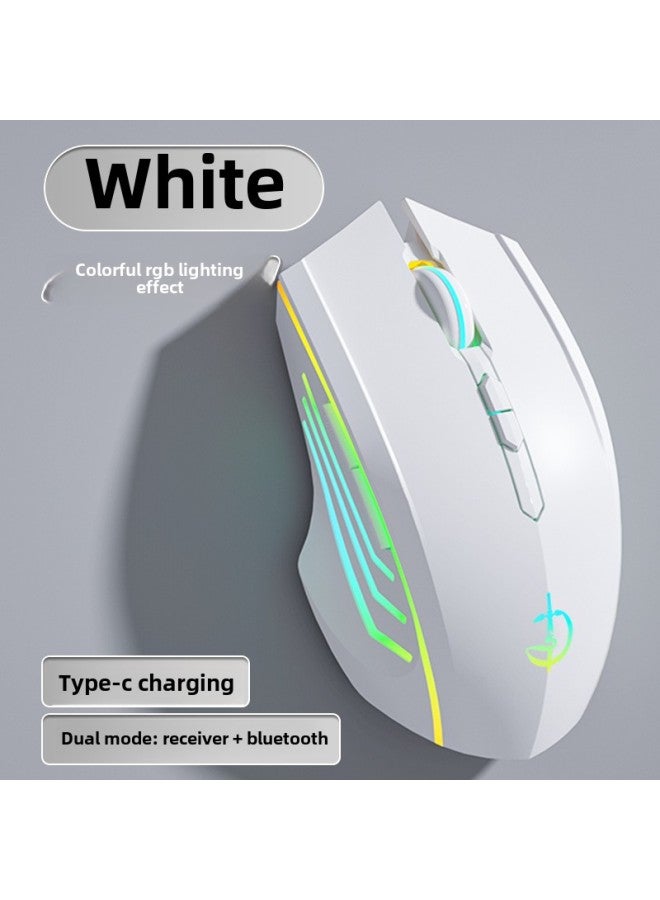 Bluetooth Wireless Mouse Silent Silent Rechargeable Gaming E-Competition Male And Female Desktop Laptop Universal-Specifications:Ultimate 7-key-dual Mode-2400dpi-rgb Light + One-click Return To Desktop-snow White-official Standard - Image 1